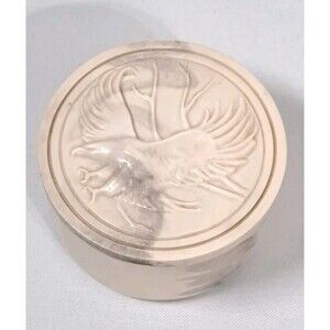 Vintage Stone? Round Trinket Box Carved Eagle Lid